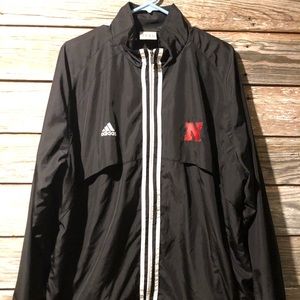 Adidas 3-Stripe Nebraska Climalite  windbreaker. Black. Size Mens XL.